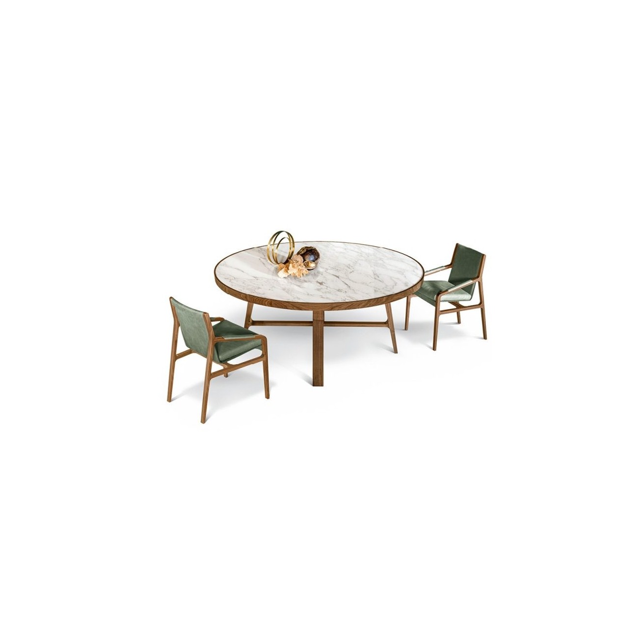 ALIVAR - COMPASS ROUND WOOD AND MARBLE TABLE